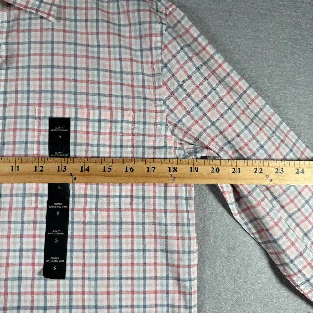 Banana Republic Mens Slim Untucked Fit Organic Cotton Plaid Shirt Red White S